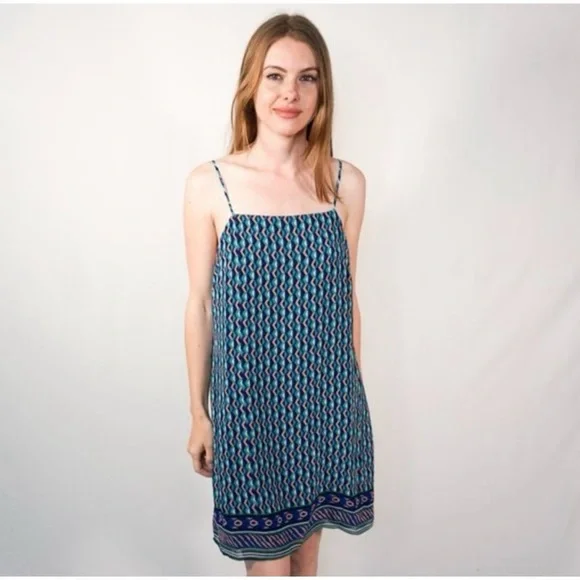Anthropologie Maeve Silk Dress Geometric Print Spaghetti Straps Sundress Sz L - Picture 11 of 12